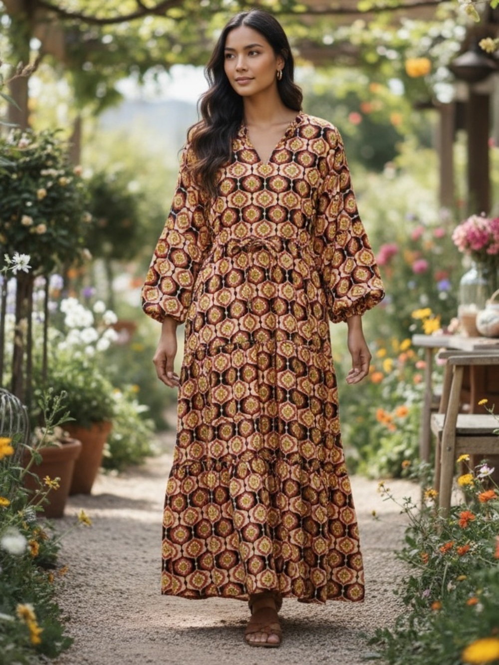 Medium Tuckernuck Beach Honeycomb Bloom Marisol Tie-Waist Caftan